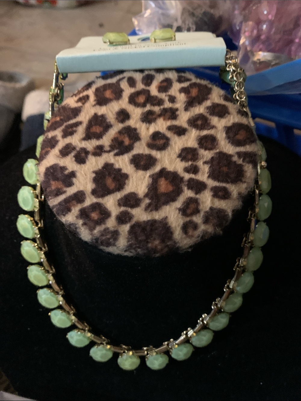 Gold-Tone Necklace with Light Green Faceted Stones - Women Jewelry